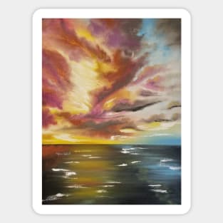 Sky Fire, Fire in the Sky, Skyscape, Seascape, Sunrise, Sunset painting, Sunset Artwork, Sunset Decor, Coastal Decor, Beach Decor Sticker